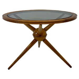Tavolino in Acero con Top in Vetro Fumé, attrib. Cesare Lacca, Italia, anni 1950